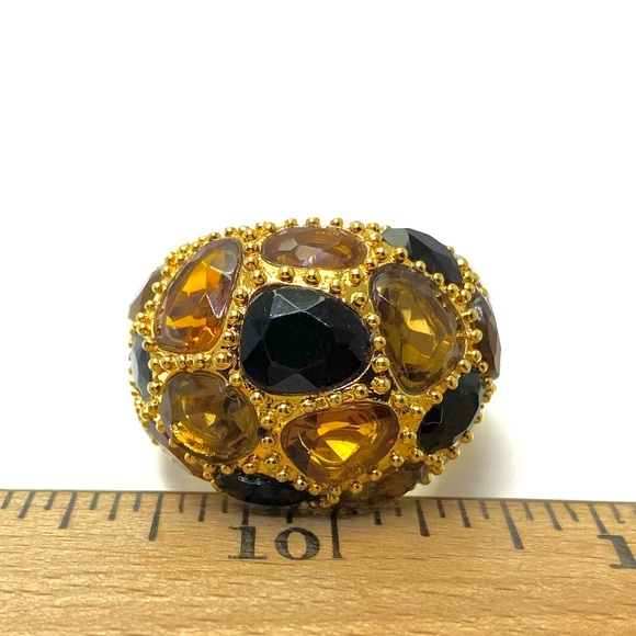 RJG RJ Graziano Topaz & Black Glass Gold Tone Dome Ring Size 10 - Picture 5 of 6